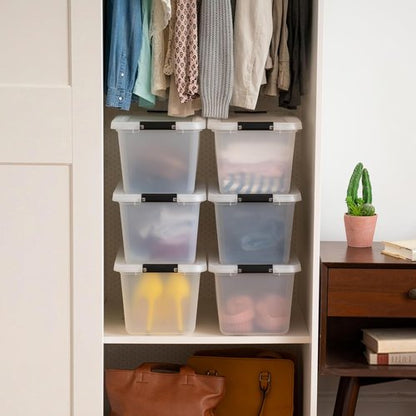 IRIS USA 6-Pack Clip Storage Bins - 13 Quart Craft Containers with Latching Lids for Home & Office Organization