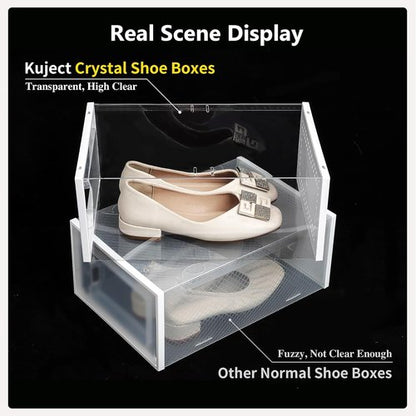 Kuject Shoe Storage Box - Large Crystal Clear Stackable Organizer | Space-Saving 12 Pack for Closet & Entryway