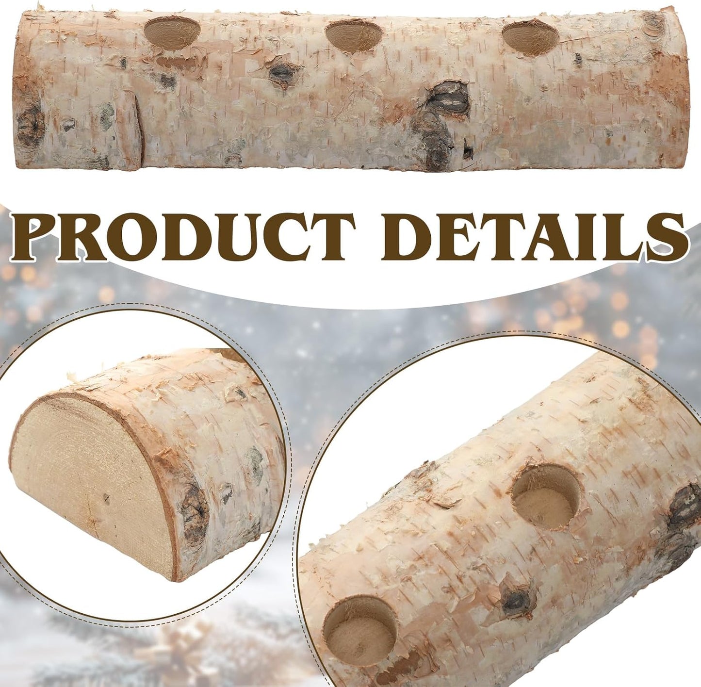 Roowest Birch Wood Taper Candle Holder Set - 3 Pcs Decorative Fireplace Log for Christmas Decor