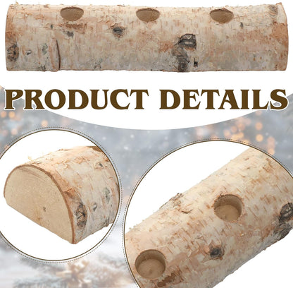 Roowest Birch Wood Taper Candle Holder Set - 3 Pcs Decorative Fireplace Log for Christmas Decor
