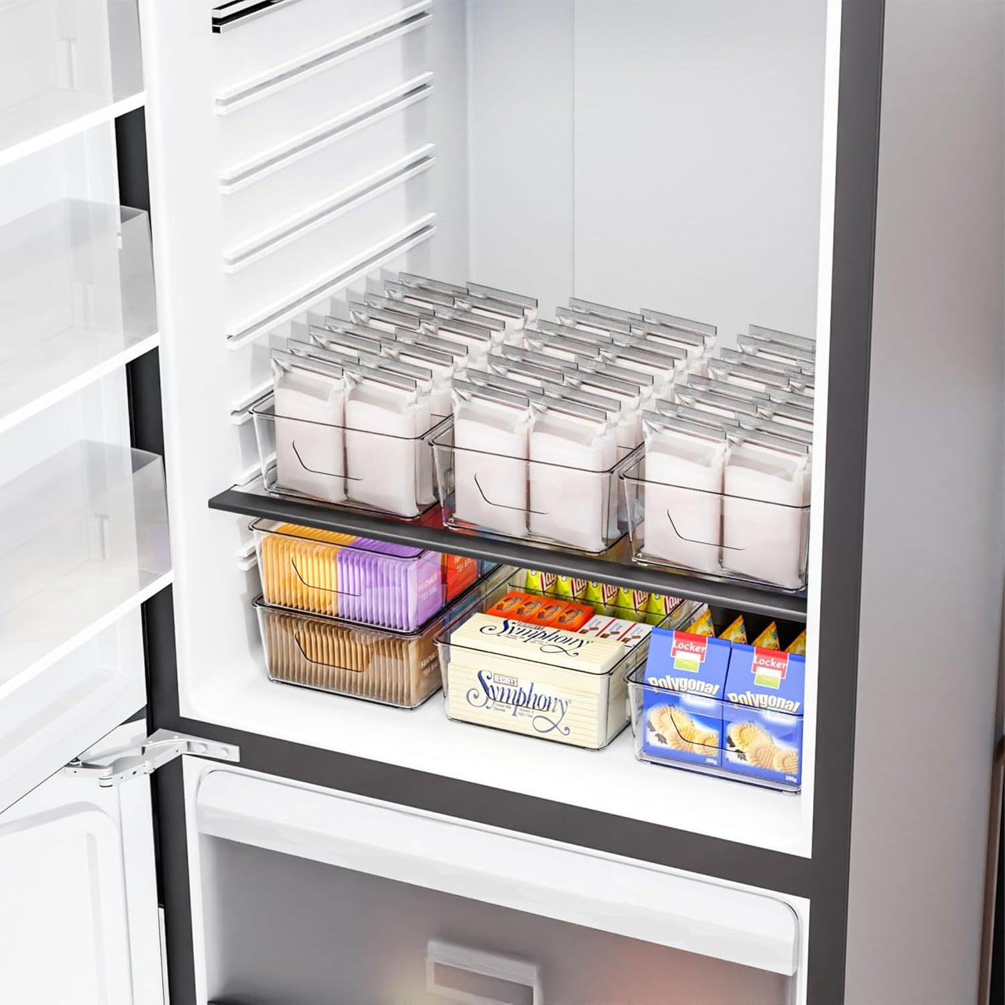 Skiennix Stackable Snack Organizer - Clear Plastic Storage Bins for Pantry & Fridge | 6 Pack
