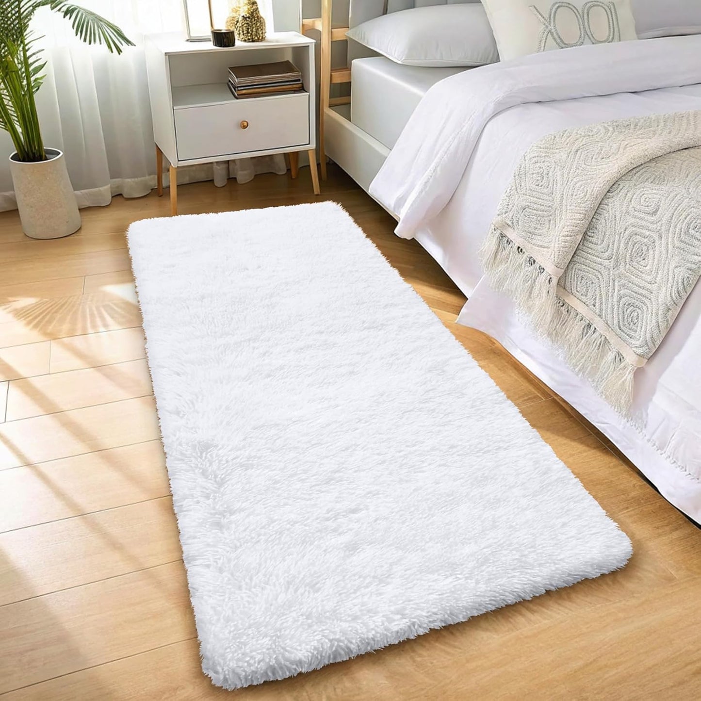 OLANLY Runner Rugs - Soft, Machine Washable Shaggy Design for Hallway & Bedroom | White 2x6 ft