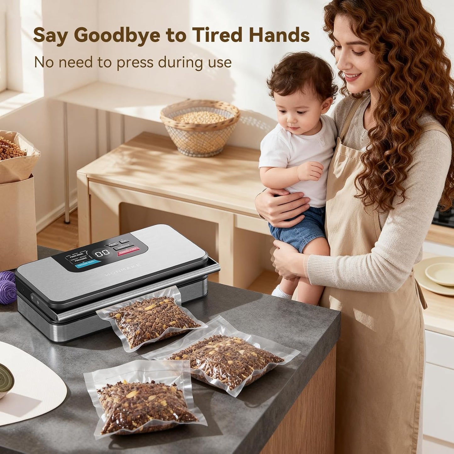 Skiennix Vacuum Sealer - Powerful 95kPa Fully Automatic 10-in-1 Machine with Built-in Cutter & Digital Display