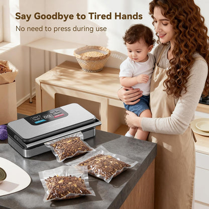 Skiennix Vacuum Sealer - Powerful 95kPa Fully Automatic 10-in-1 Machine with Built-in Cutter & Digital Display