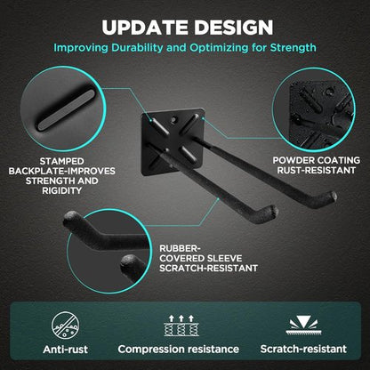 **Skiennix Heavy Duty Garage Hooks - 12.4 Inch Wall Mount Hangers | Max Load 200 lbs for Ladders, Tools & More**