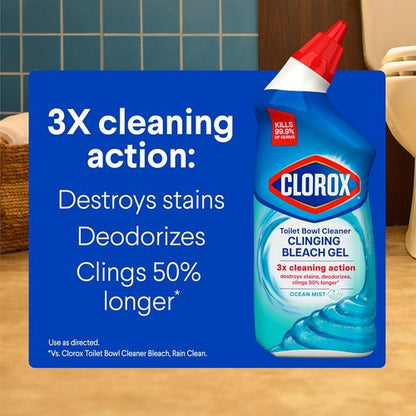 Clorox Toilet Bowl Cleaner - Clinging Bleach Gel with Ocean Mist Scent - 24 Fl Oz, Pack of 2