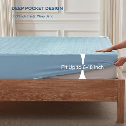BEDLORE Waterproof Mattress Protector - King Size Deep Pocket Pad for Soft, Dirt-Proof Comfort | Sky Blue