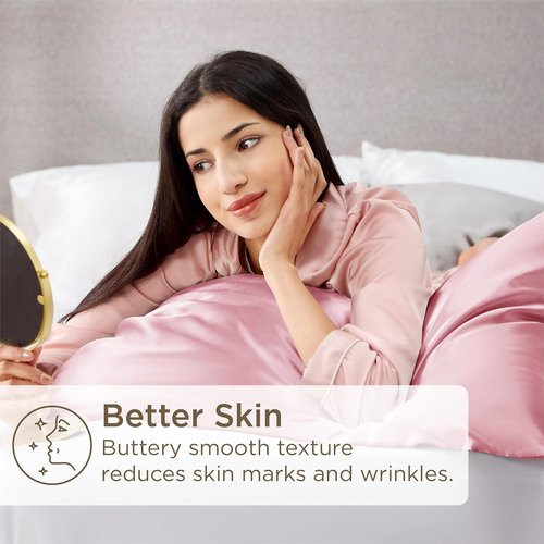 Bedsure Satin Pillowcase - Silky Pink Pillowcases for Hair & Skin | Queen Size 20x30 Inches, 4 Pack