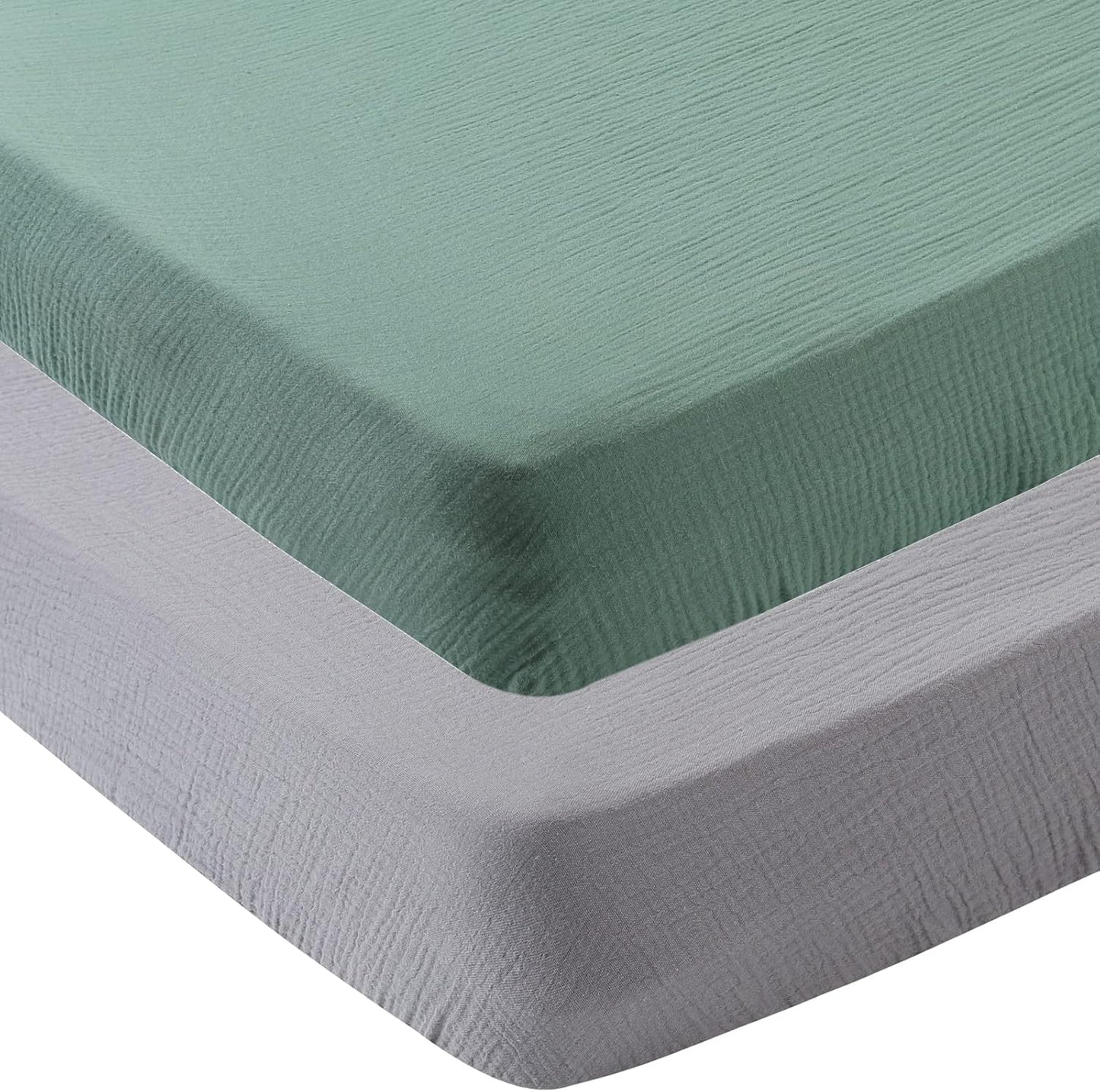Onacosht Muslin Crib Sheets - Soft 100% Cotton Fitted Sheets for Standard Toddler Crib | 2-Pack in Grey & Green
