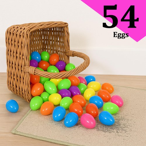 Coynurex 54PCS Fillable Easter Eggs – 2.17'' Plastic Hinged Eggs in 6 Colors – Bulk Eggs for Hunt, Party, Basket Fillers
