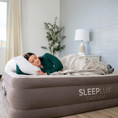 SLEEPLUX Dream Luxury Twin Air Mattress, Built-in Dual Pump, Stays Inflated All Night, 18” Double-High Blow-Up Airbed with Coil Beams, for Guests, RV Camping & Home, 1-Year Warranty