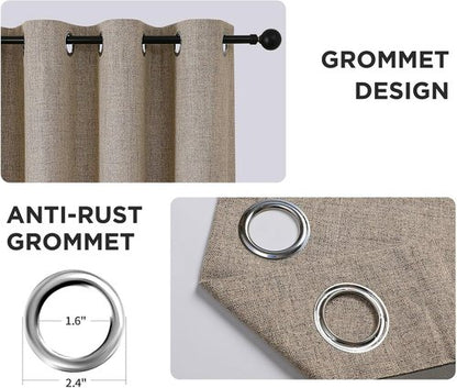 CUCRAF 100% Blackout Window Curtains - Thermal Insulated Grommet Drapes | 84-Inch Long, Light Khaki, 2 Panels Set