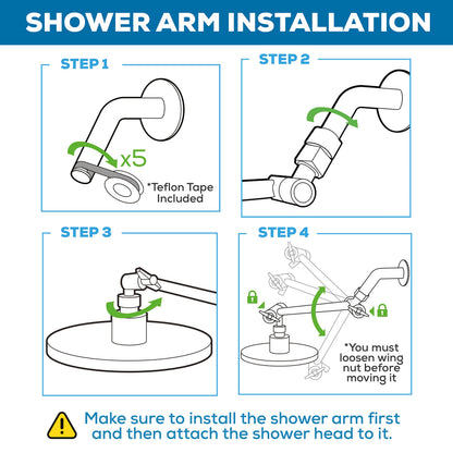 SparkPod 11" Solid Brass Shower Head Extension Arm - Flexible Height & Angle Adjustable Shower Arm Extension for Rain Showerheads with Sturdy Lock - Universal Pipe Connection (Luxury Polished Chrome)
