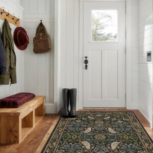 Large Entryway Rugs Indoor - 3x5 Washable Rugs for Kitchen Bedroom Beside Bed Door Mat Indoor Entrance with Moody Woodland Flowers, Non Slip Stain Resistant Low Pile