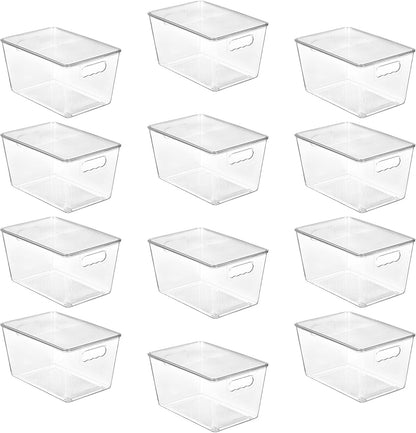Vtopmart 12-Pack Clear Stackable Storage Bins - Large Plastic Containers with Lids for Pantry & Closet Organization