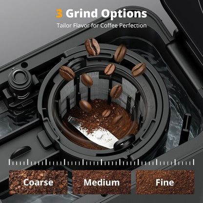AIRMSEN Grind & Brew Coffee Maker - Programmable 5-Cup Capacity with Built-in Grinder & Auto Keep Warm