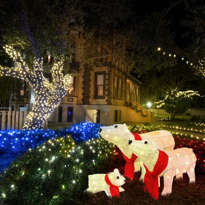 White Polar Bear Family 3-Piece Lighted Outdoor Christmas Decoration | 210 LED Lights