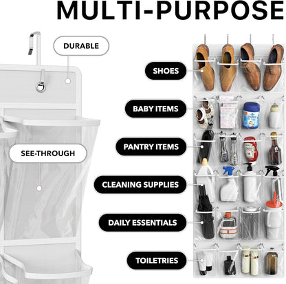 Simple Houseware Over The Door Shoe Organizer - 24 Clear Pockets, White (56" x 22.5")