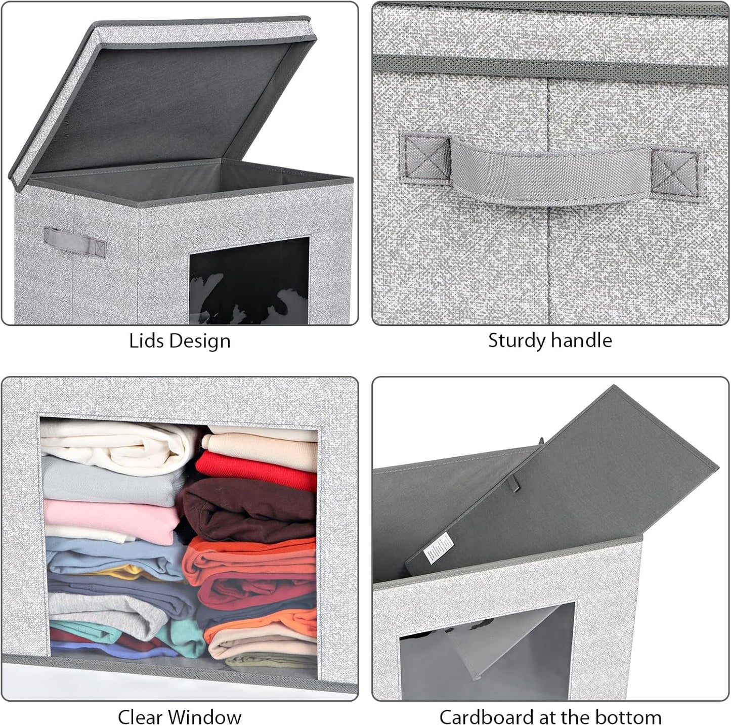 Univivi Foldable Fabric Storage Boxes - Large Collapsible Bins with Lids | 4-Pack Gray Organizer (17" x 12" x 12")