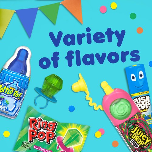 Candy Variety Pack, 18 Count Assorted Lollipops, Bulk Individually Wrapped Ring Pop, Push Pop, Baby Bottle Pop & Juicy Drop, Ideal for Birthdays, Party Favors for Kids & Hard Candy Gifts