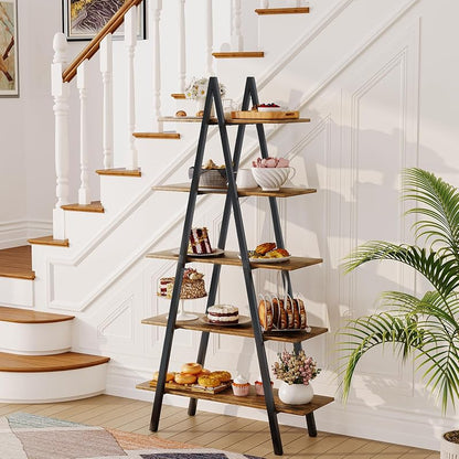YOUDENOVA A-Shaped Ladder Bookshelf, Black Christmas Village Display