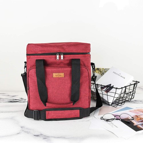 Freshore® Insulated Wine Carrier 6 bottle Bag Tote Removable Padded Divider - Portable Travel Padded Cooler Carrying Canvas Case Adjustable Shoulder Strap - (Passion Red)