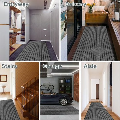 Custom Size Runner Rug 2 ft x 6 ft, 2-82ft Carpet Runners Hallway Entryway Kitchen Garage Laundry Room Area Rugs with Non-Slip Rubber Backing, Gray with Black Stripe