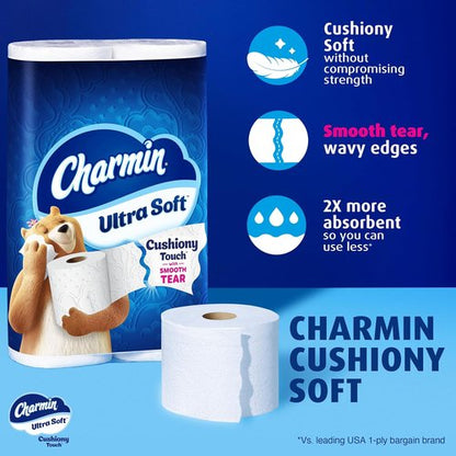 Charmin Ultra Soft Toilet Paper - Cushiony Touch, 18 Family Mega Rolls | 90 Regular Rolls, White