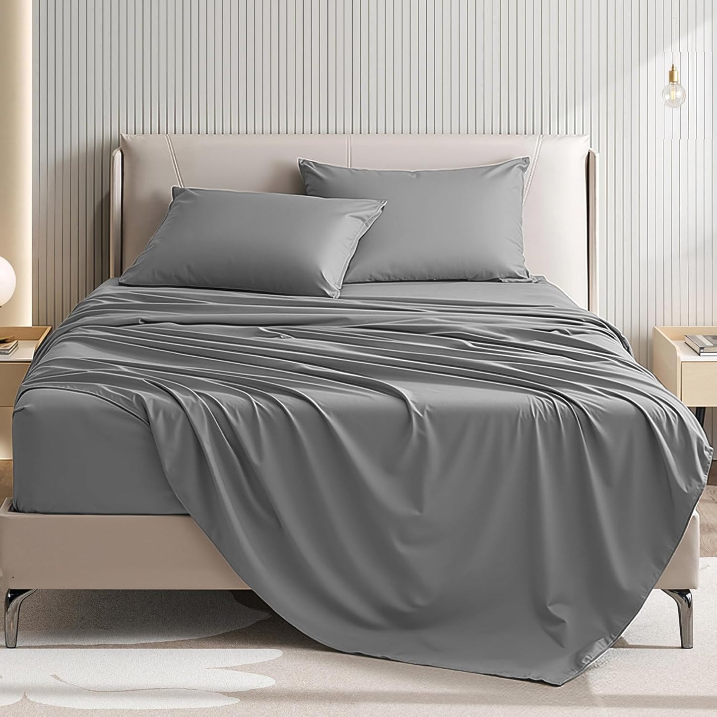 Regine Switzerland Queen Size 4-Piece Sheet Set - Comfy, Breathable & Cooling Bed Sheets - Dark Grey