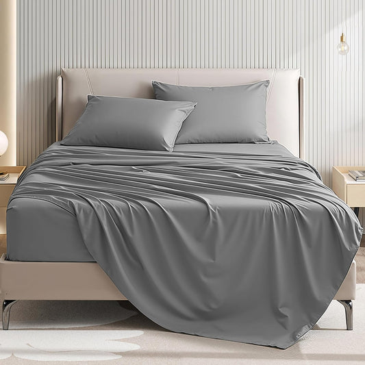 Regine Switzerland Queen Size 4-Piece Sheet Set - Comfy, Breathable & Cooling Bed Sheets - Dark Grey