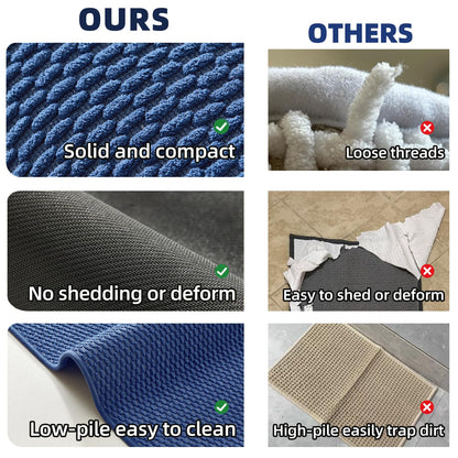 TYUU Bathroom Rugs Non Slip Washable, Super Absorbent Thin Bath Mat Small Quick Dry Low Pile Bathroom Rug, Navy Blue 16"x24"