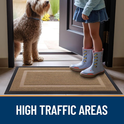 OLANLY Waterproof Front Door Mat - All-Season, Sturdy Natural Rubber, Easy Clean | 71x47, Light Brown