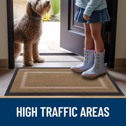 OLANLY Front Door Mat Indoor Outdoor Entrance, Waterproof All-Season, All-Weather Doormat, Sturdy Natural Rubber, Fade Resistant, Low Profile, Easy Clean Patio Porch Entryway Mat, 59x40, Light Borwn