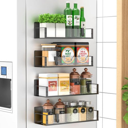 HuggieGems Magnetic Spice Rack Organizer - 4 Pack Clear Storage for Refrigerator & Oven