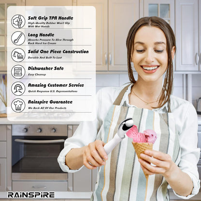 Rainspire Ice Cream Scoop - Heavy Duty Stainless Steel with Comfortable Handle | Perfect for Gelato, Sorbet, and Cookie Dough