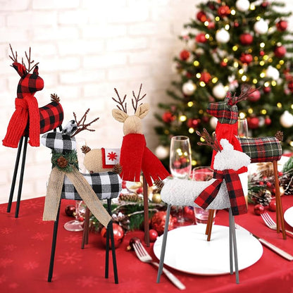 Standing Plush Reindeer Decor (Set of 6) - Christmas Holiday Plush Figures