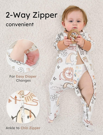 Yoofoss Baby Pajamas - 100% Organic Cotton Sleepers for Newborns | 3-Piece Footed Set (0-9 Months)