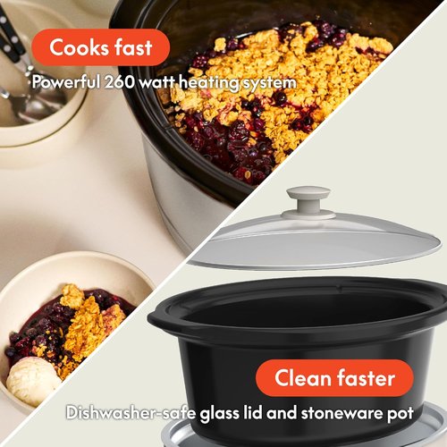 Bella 6.0 Qt Manual Slow Cooker - Ceramic Nonstick, 3 Temperature Settings, Dishwasher Safe, Oatmilk