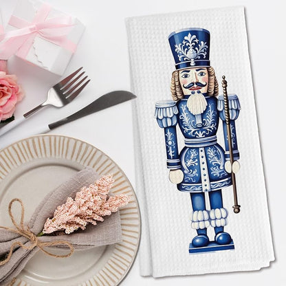 Section 7 — Christmas Chinoiserie Nutcracker Kitchen Towels, 16x24, Blue & White