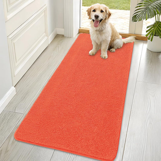 OLANLY Dog Door Mat - Absorbent Non-Slip Chenille for Muddy Paws | 70x35 Coral Indoor Doormat