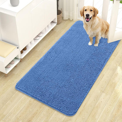 OLANLY Dog Door Mat - Absorbent Non-Slip Washable Doormat for Muddy Paws | 44x24 Cornflower Blue