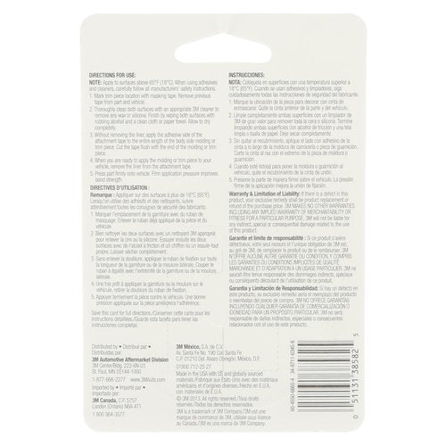 3M Auto Exterior Attachment Tape, 38582, 1/4 in x 5 ft