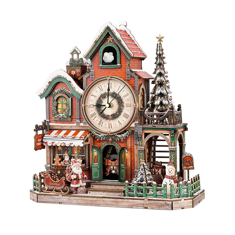 3D Puzzle Clock Kit - Christmas Cottage Cuckoo Clock Model with 3 Modes (Variation: Christmas Cottage)