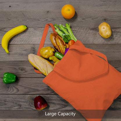 TOPDesign 16"x15" Orange Cotton Tote Bags - 6-Pack Lightweight Reusable Grocery Bags for DIY & Promotions