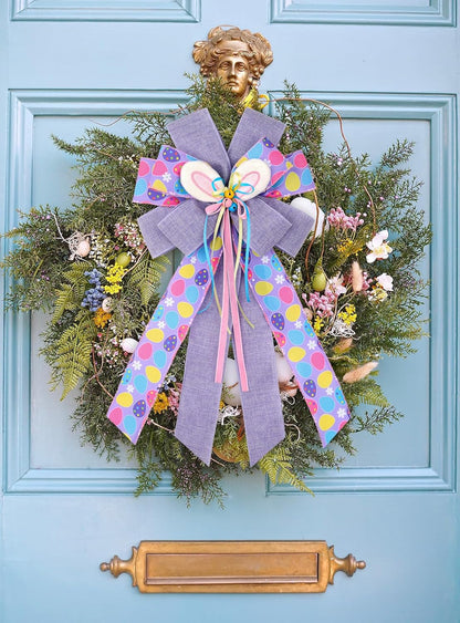 BUVANE Easter Wreath Bows - Large Purple Burlap Bunny Bows for Indoor & Outdoor Holiday Decor