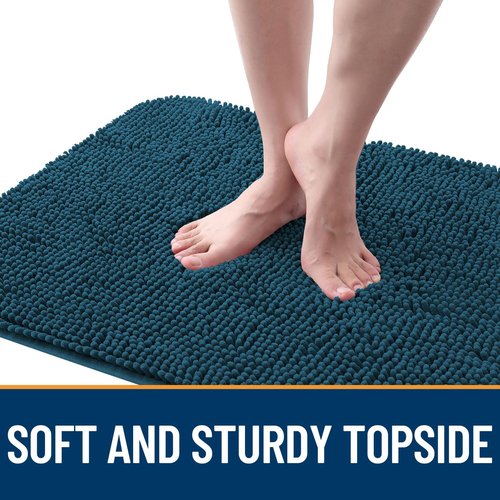 OLANLY Dog Door Mat for Muddy Paws 45x27, Absorbs Moisture and Dirt, Absorbent Non-Slip Washable Doormat, Quick Dry Chenille Mud Mat, Entry Indoor Entryway Carpet for Inside Floor, Atlantic Blue