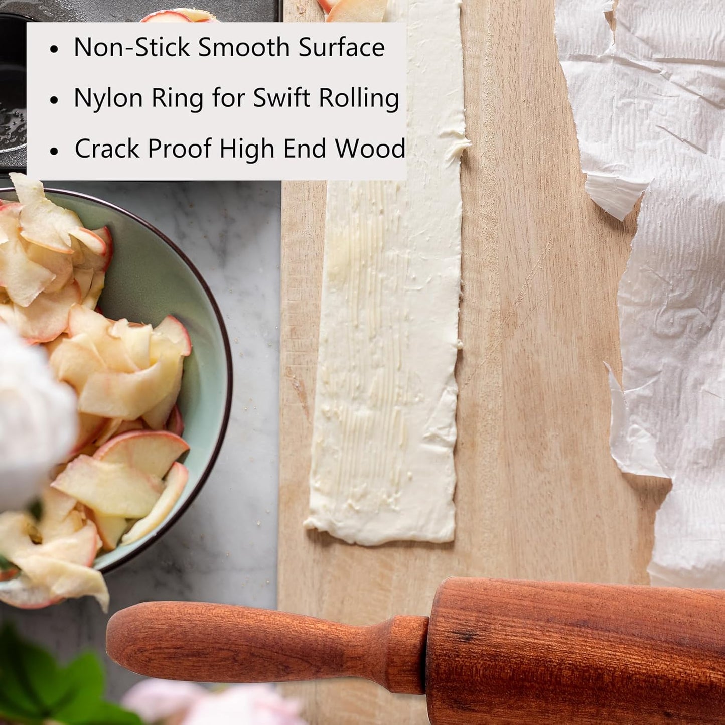 Sapele Wooden Rolling Pin by Classic | 17" Baking Roller with Comfortable Handles