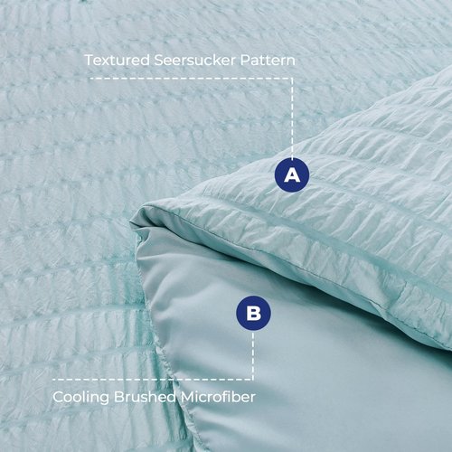 HYMOKEGE Lake Blue Twin XL Comforter Set Seersucker 5 Pieces, All Season Luxury Bed in a Bag for Bedroom, Bedding Set with Comforters, Sheets, Pillowcase & Sham