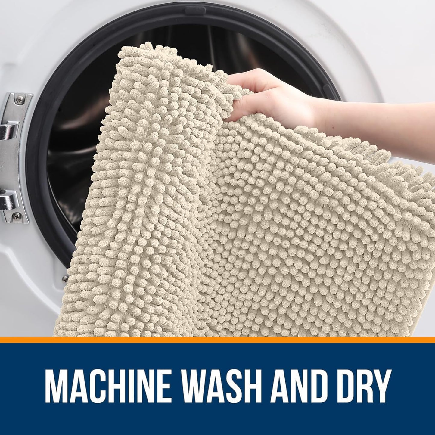 OLANLY Bathroom Runner Rugs - Extra Soft Chenille Bath Mats | 47x20, Quick Dry, Machine Washable, Sand