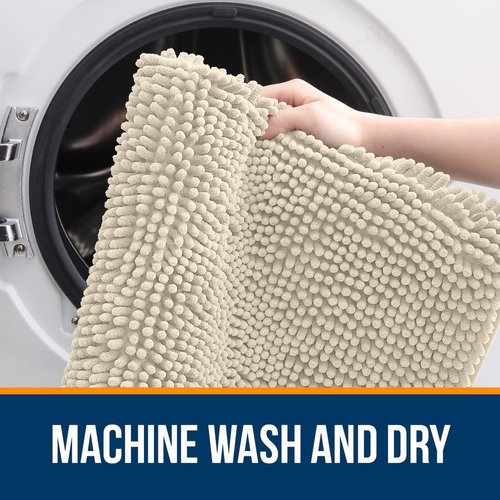 OLANLY Bathroom Rugs 47x24, Extra Soft Absorbent Chenille Bath Rugs, Rubber Backing Quick Dry, Machine Washable Bath Mats for Bathroom Floor, Tub and Shower, Home Decor Accessories, Sand